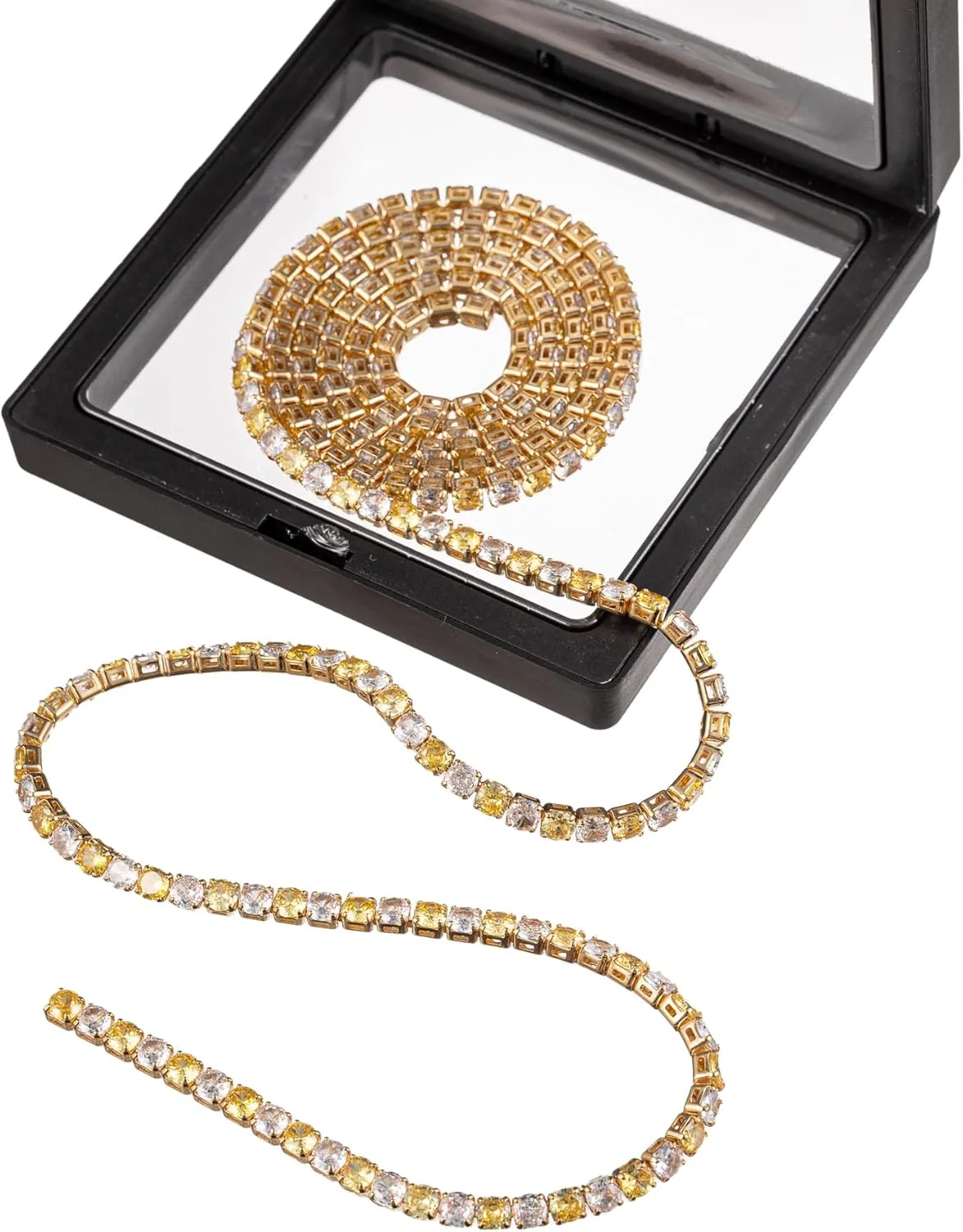 1 Yards Zircon Crystal Rhinestones Close Chain Ellipsoid Beaded Trim for Sewing Craft DIY Decoration（Yellow and Clear Zircon）