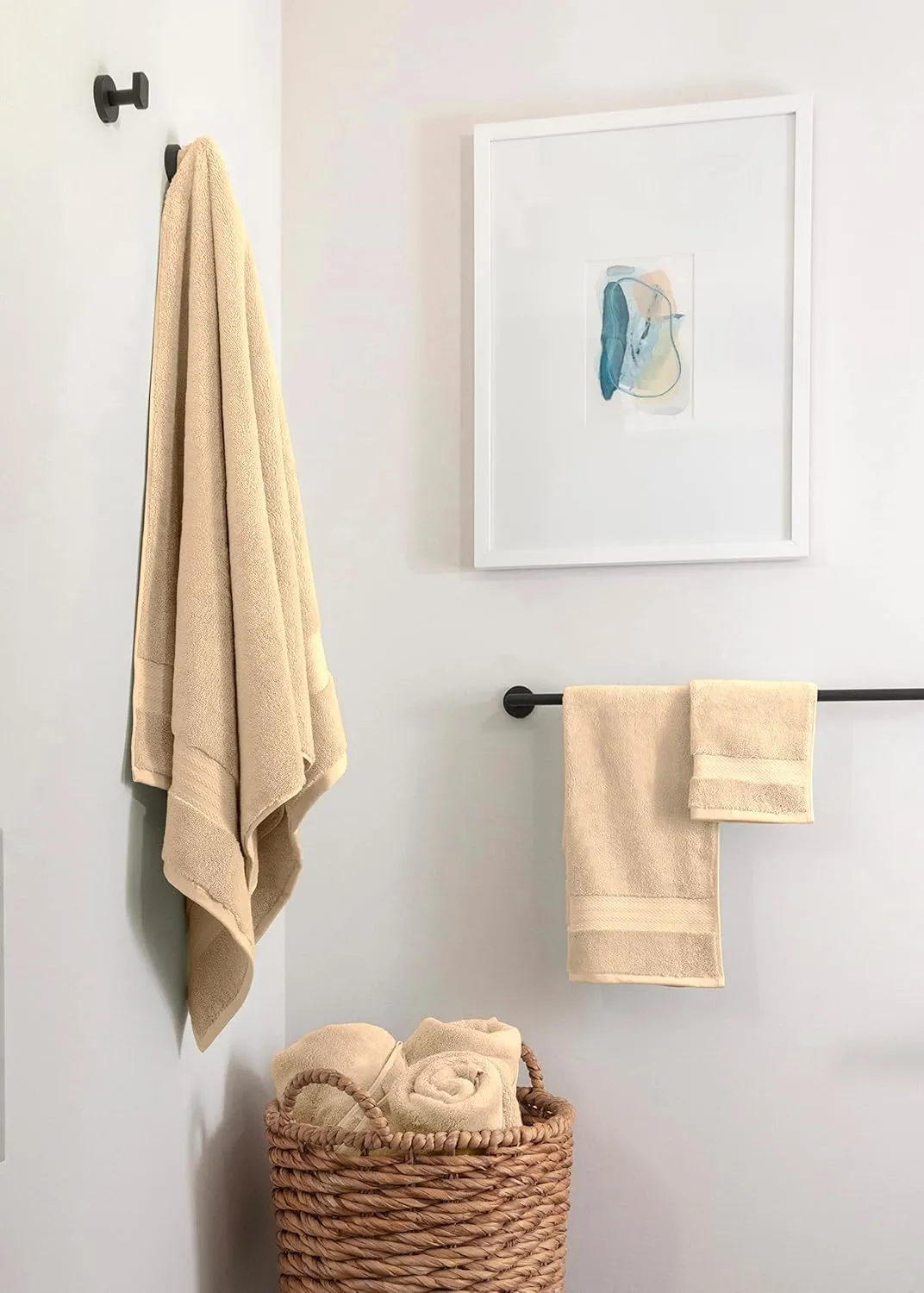 100% Organic Cotton Bath Towel Set | Bathroom Luxury Towel Set of 6 | GOTS Certified | Hotel Premium Towels | 700 GSM | 2 Bath Towels 30 x 56 | 2 Hand Towels 16 x 30 | 2 Wash Cloths 13 x 13 | Dune Tan