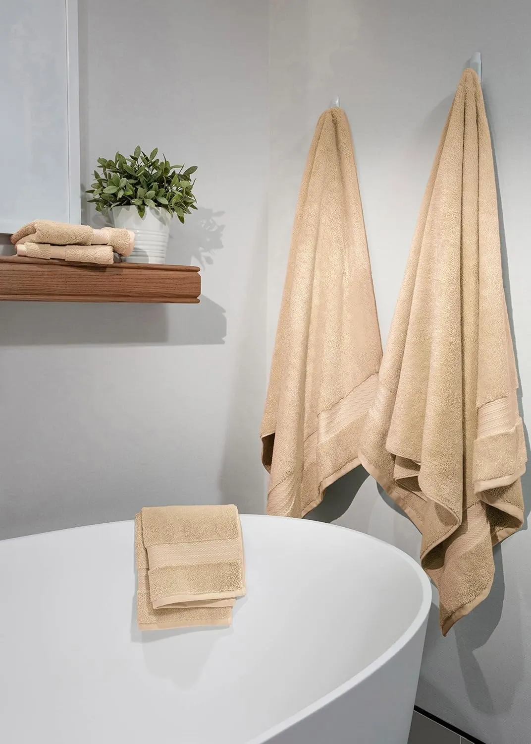 100% Organic Cotton Bath Towel Set | Bathroom Luxury Towel Set of 6 | GOTS Certified | Hotel Premium Towels | 700 GSM | 2 Bath Towels 30 x 56 | 2 Hand Towels 16 x 30 | 2 Wash Cloths 13 x 13 | Dune Tan
