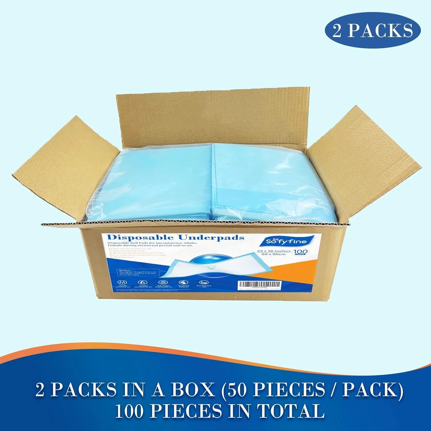 100 Count Chucks Disposable 23"x36" Leakproof Adults Incontinence Bed Pads, Waterproof Underpads for Elderly, Extra Large Puppy Pee Pad, Baby Changing Liner