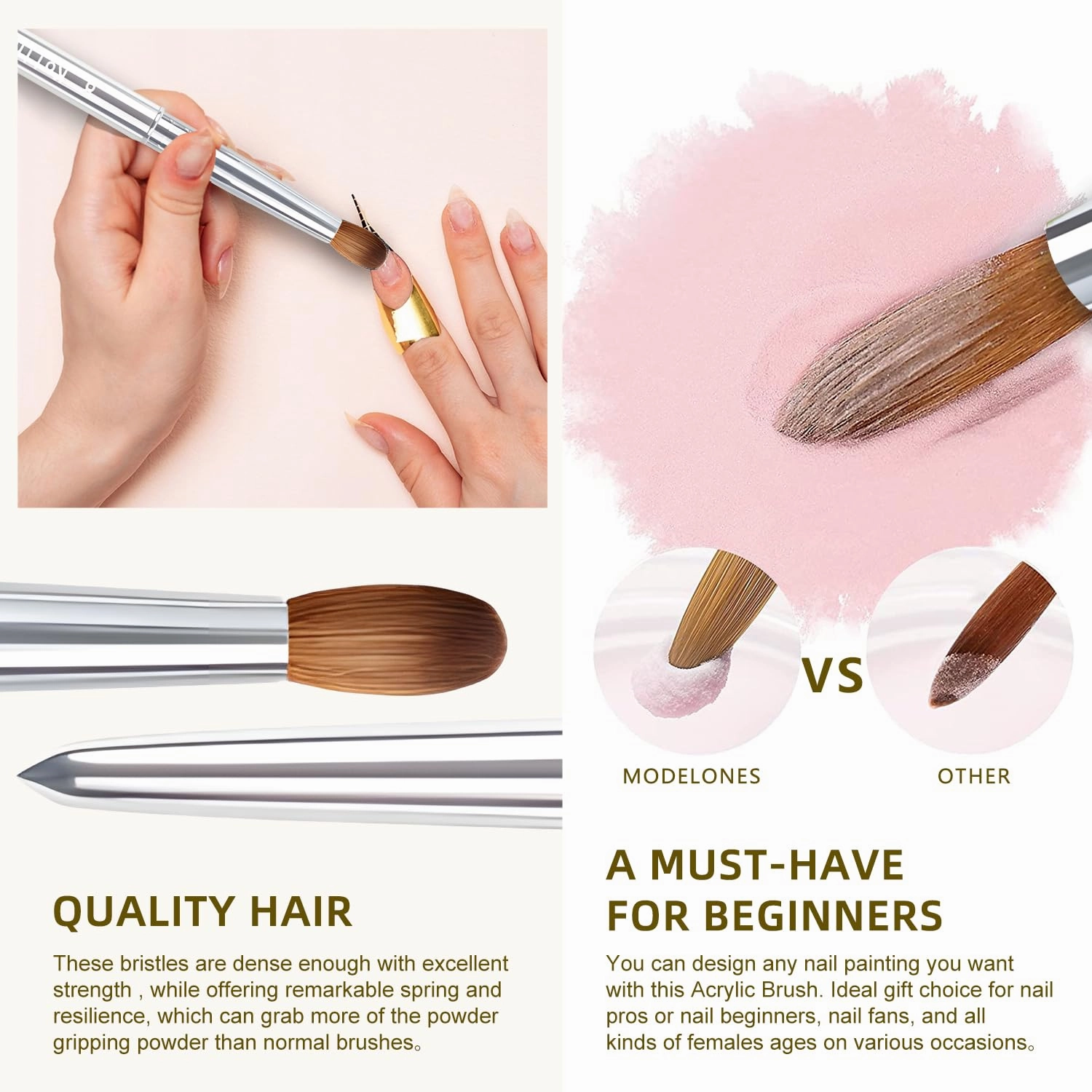100% Kolinsky Acrylic Nail Brush, Soft Firm Bristle Brush for Acrylic Application, Fills, Powder, Nail Art, Extension, Gel Nails, Fine Lines, Outlines, for Beginner & Professional (10#)