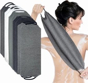 10 Pack Exfoliating Washcloth Back Scrubber for Shower, Back Washer Scrub Exfoliator with Handles for Men Women, Stretchable Body Loofah Washcloth Bath Towels, Shower Accessories (5 Colors)