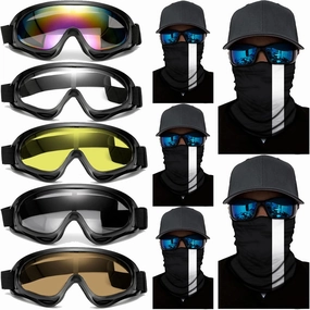 10 Packs Motorcycle Accessories, 5PCS Dirt Bike Ski Goggles Dustproof Windproof Safety Glasses and 5PCS Face Masks