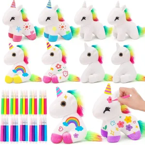 10Pcs Unicorn Party Favor Bulk Toys Mini Plush Unicorn Stuffed Animals with Coloured Pens Small Rainbow Unicorn Keychain for Birthday Wedding Christmas Goodie Bag Stuffer Party