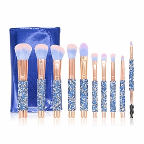 10pcs Diamond Makeup Brushes Set Glitter Shiny Crystal Brush with PU Bag Foundation Blush Kit(D)