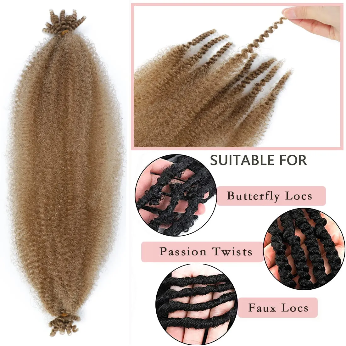 12 Inch Pre-Separated Springy Afro Twist Hair 8 Packs Pre-Fluffy Natural Curls are Perfect for Marley Crochet Hair Suitable for Black Women (27#, 12 Inch)