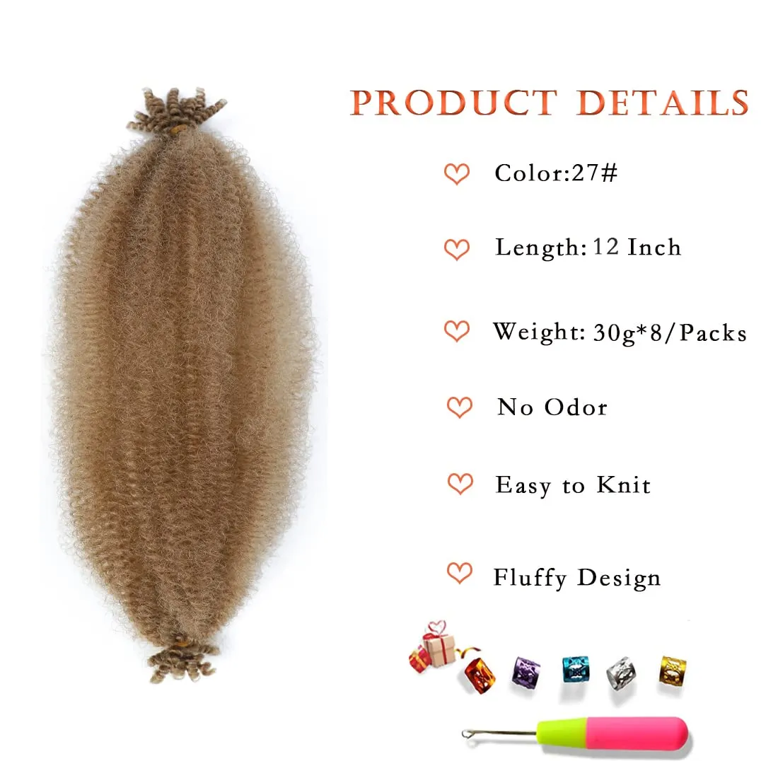 12 Inch Pre-Separated Springy Afro Twist Hair 8 Packs Pre-Fluffy Natural Curls are Perfect for Marley Crochet Hair Suitable for Black Women (27#, 12 Inch)