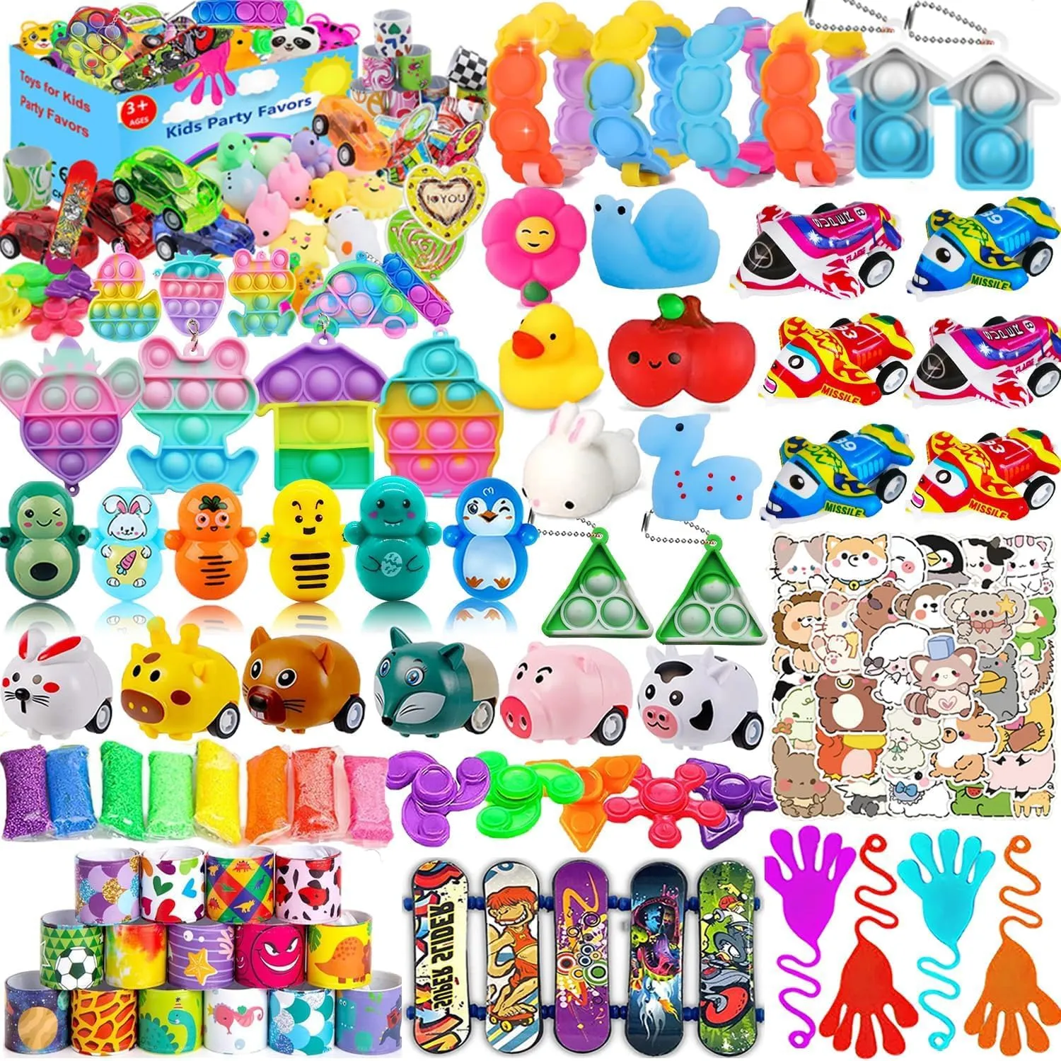124 Pcs Party Favors for Kids 4-8-12, Pop Fidget Treasure Box Toys, Goodie Bag Fillers, Pinata Stuffers, Treasure Chest, Carnival Prizes, Prize Box Toys for Kids Classroom