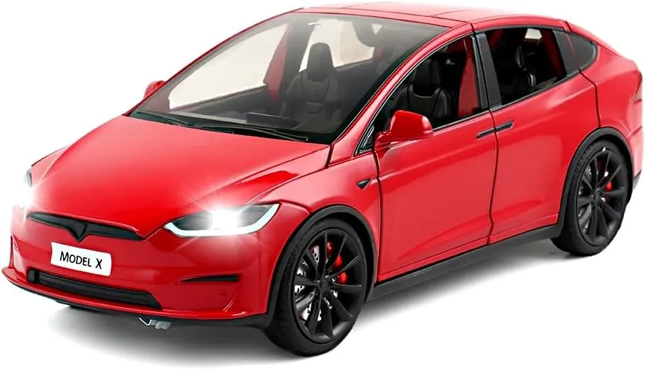 1:24 Scale Model X Alloy Car Model Diecast Toy Vehicles for Kids, car Model X Gull Wing Door，Pull Back Alloy Car with Lights and Music,Gifts for Boys and Girls (red)