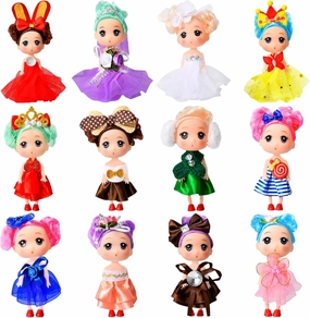 12PC 5 inch Princess Dolls, Fashion Doll, Small Doll Party Set with 12 Posable Dolls in Sparkling Clothing, Sparkling Look with Tiara Accessory for Imaginative Play, Collecting