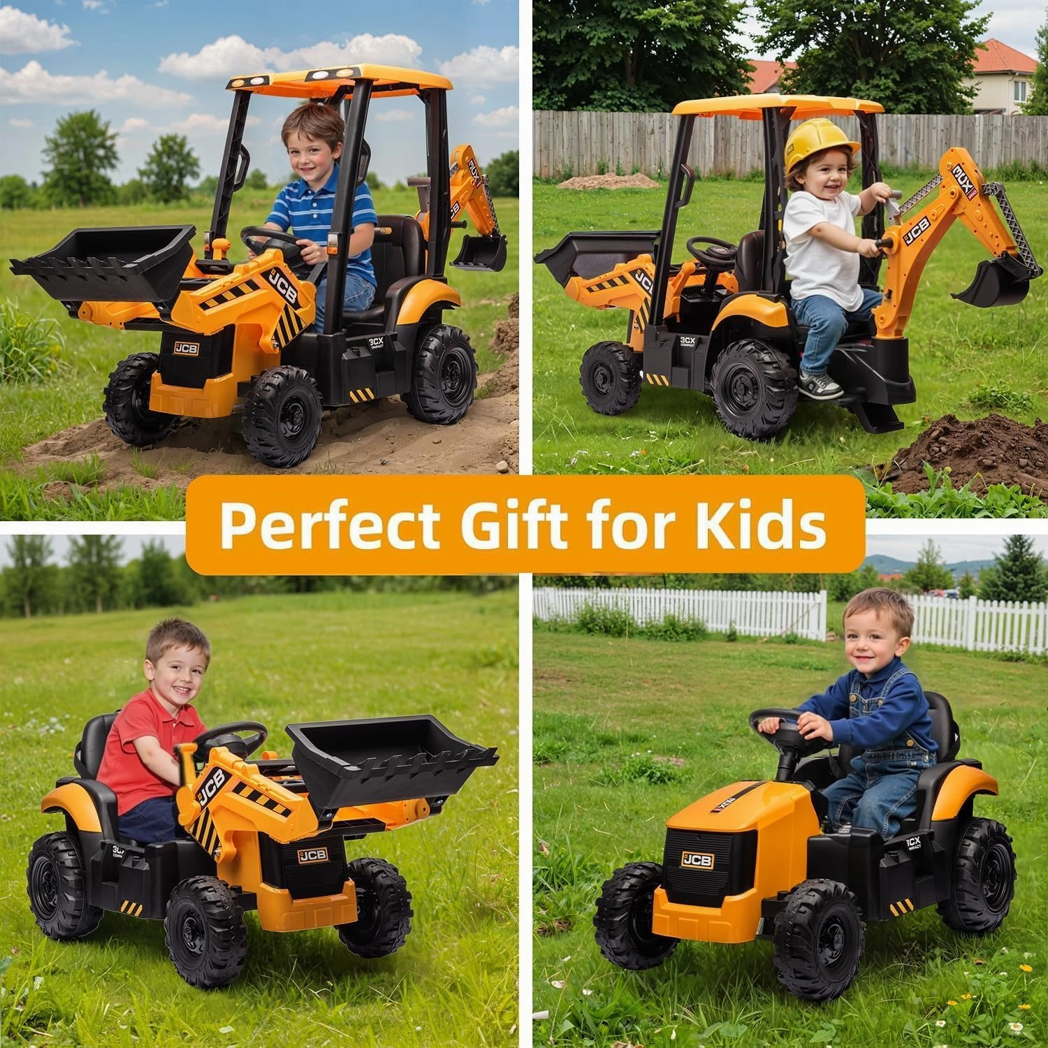 12V JCB Ride On Excavator, Ride on Toys for Kids 4-8, Electric Car for Kids with Tractor, Bulldozer, Digging Arm, Backhoe Toy Car with Slow Start/Stop, Adjustable Speeds (Excavator, Yellow with Roof)