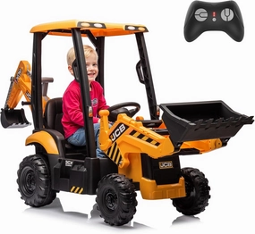 12V JCB Ride On Excavator, Ride on Toys for Kids 4-8, Electric Car for Kids with Tractor, Bulldozer, Digging Arm, Backhoe Toy Car with Slow Start/Stop, Adjustable Speeds (Excavator, Yellow with Roof)