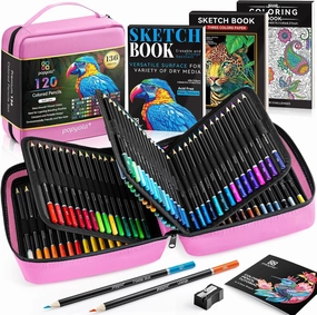 136 PCS Colored Pencils Set for Adult Coloring Books, 120 Colored Pencils with Sketchbook, Coloring Book, Sharpener, Soft Core Oil-Based Coloring Pencils for Artists Drawing Sketching Blending Shading