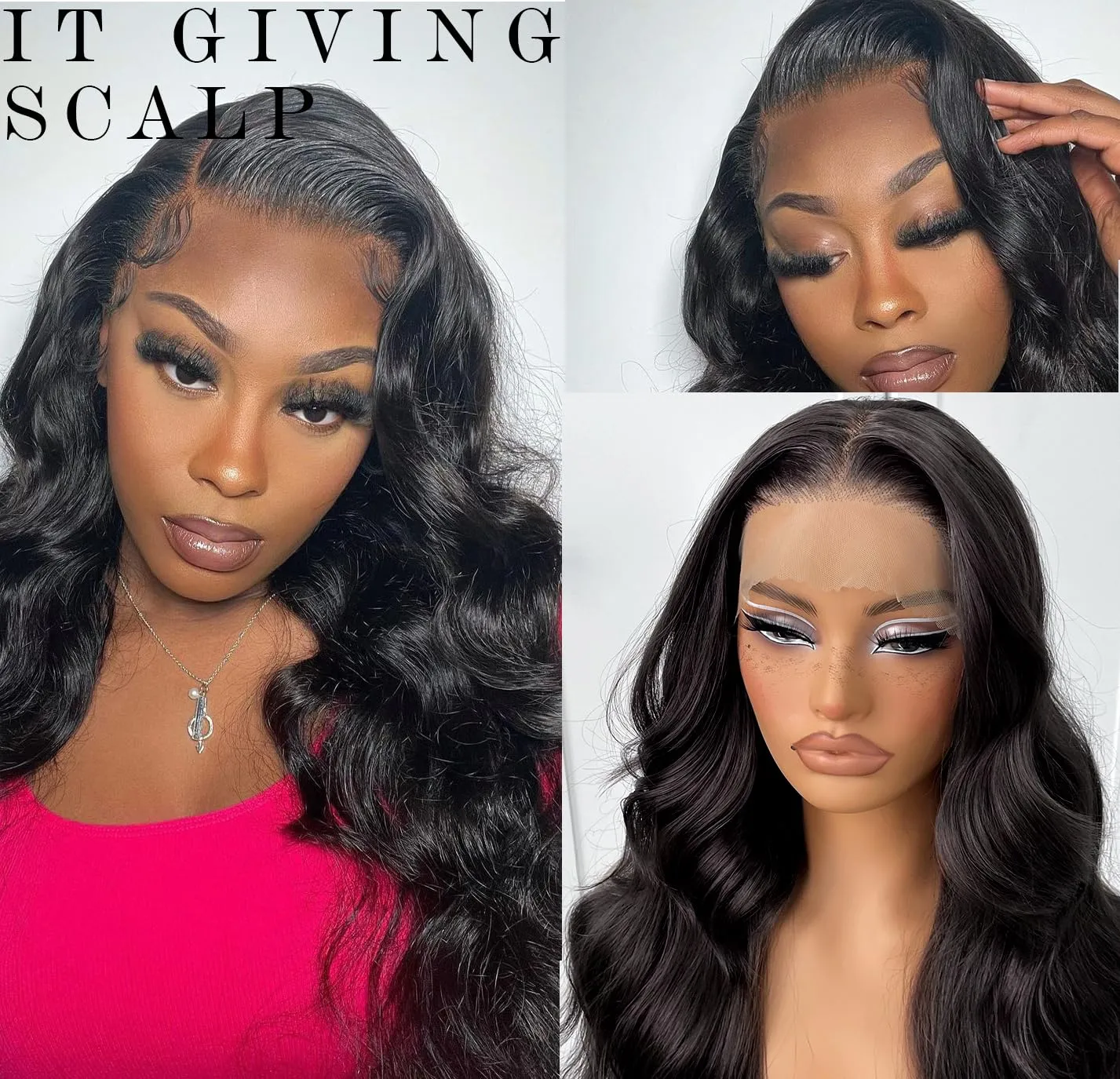 13x6 HD Glueless Synthetic Lace Front Wig Preplucked Ready to Wear Go 24inch Long Body Wave Lace Front Wigs For Black Women, 1B Natural Black