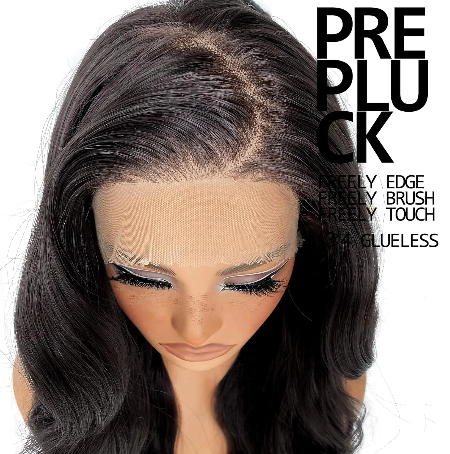 13x6 HD Glueless Synthetic Lace Front Wig Preplucked Ready to Wear Go 24inch Long Body Wave Lace Front Wigs For Black Women, 1B Natural Black