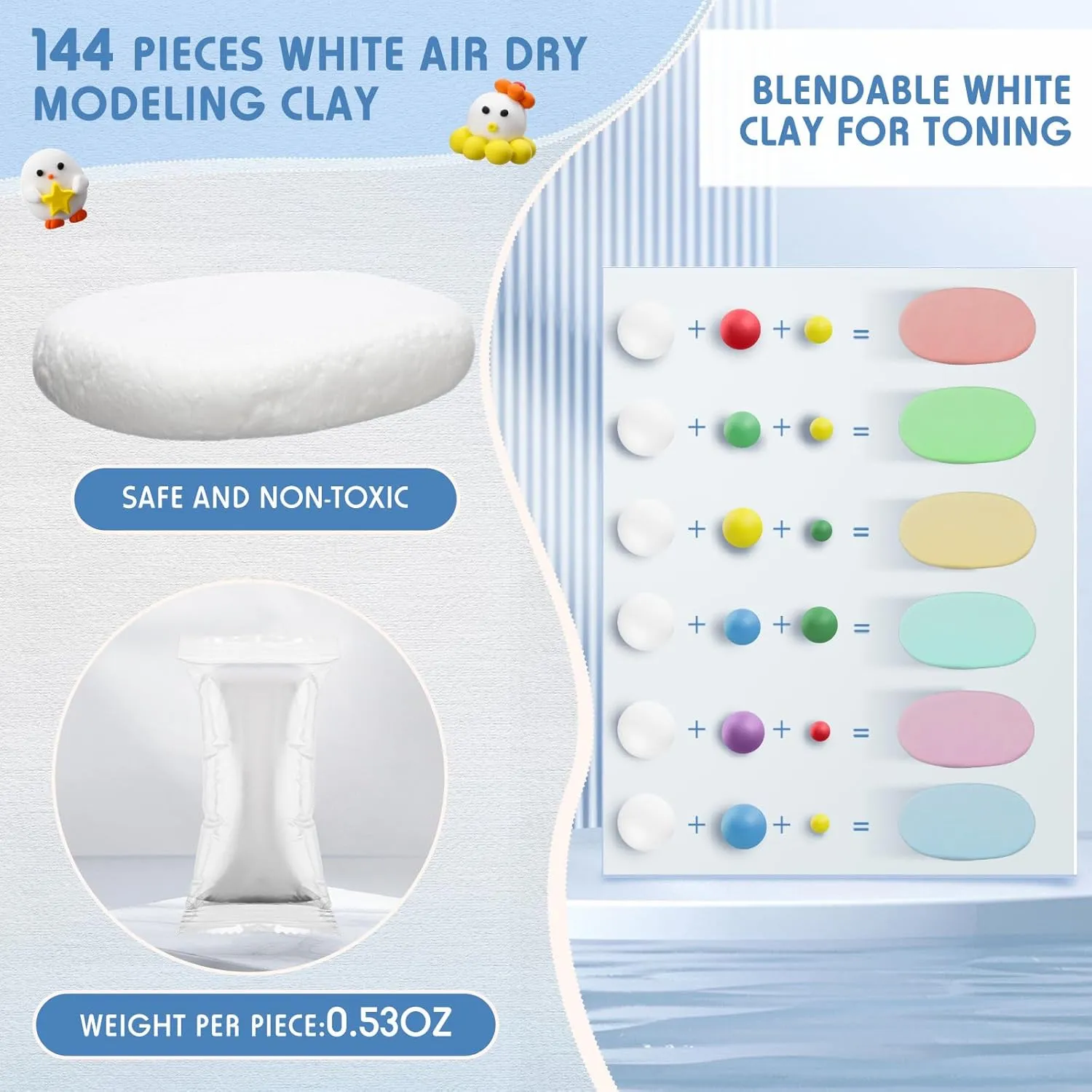 144 Pcs Total 76oz Air Dry Clay Air Dry Foam Clay Blocks Soft Non-Toxic Modeling Clay Moldable Foam Clay for Arts Craft Supplies Sculpting Molding and School Projects Rewards(White)