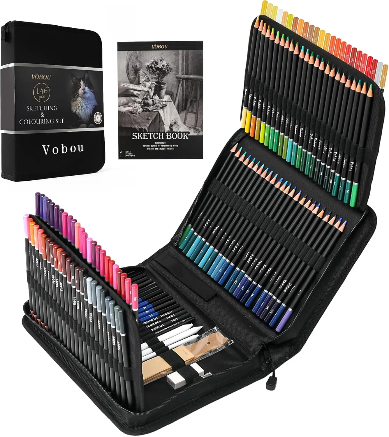146pcs Art Supplies Set, Colored Drawing Pencils Kit Sketching, Graphite Pencils With Convenient Case, Ideal School Supplies for Artists Adults Teens Beginner, Ideal for Shading, Blending