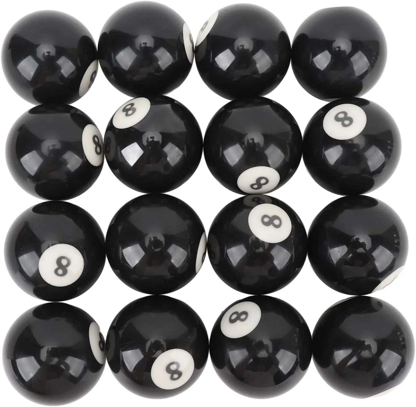 16 Pcs 2.3in Black Billiard Ball Set, Resin Eight Ball Replacements for Pool Tables Game Rooms