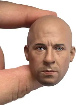 1/6 Scale Male Head Sculpt, European Man Head Carved Vin Diesel DIY Head Model for 12inch Male Soldier Action Figure Body (Painted)
