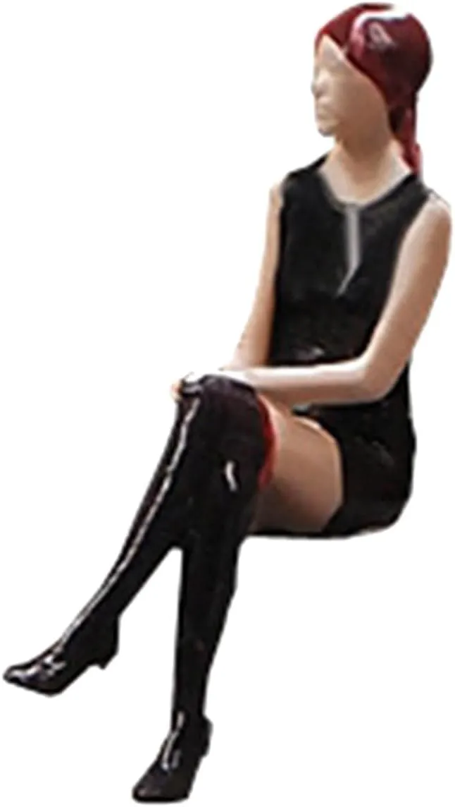 1/64 Girl Figures Handpainted Doll for Desktop Ornament Architecture Model Layout S Scale, Sitting Black