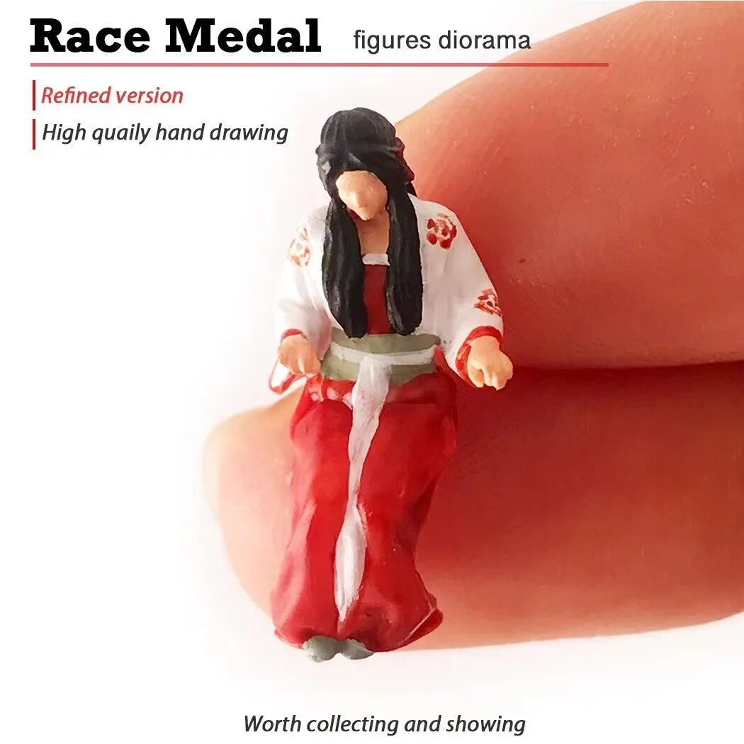 1:64 Painted Figure Mini Model Miniature Resin Diorama Chinese Guzheng Lady Red