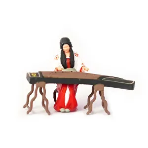 1:64 Painted Figure Mini Model Miniature Resin Diorama Chinese Guzheng Lady Red