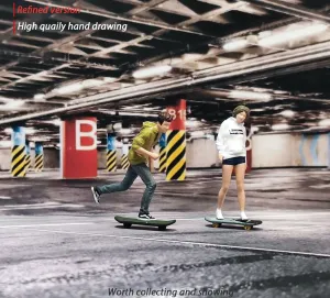1:64 Painted Figure Mini Model Miniature Resin Diorama Sand Skate Board Couple