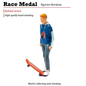 1:64 Painted Figure Mini Model Miniature Resin Diorama Toy Skate Board Boy Blue