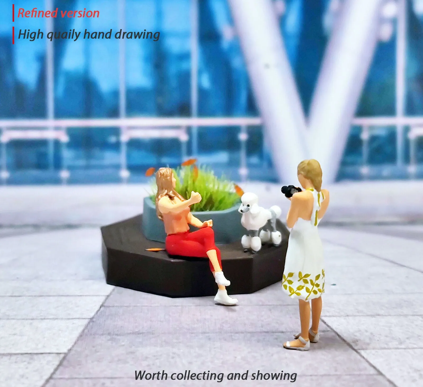 1:64 Painted Figure Mini Model Miniature Resin Diorama Walking Dog Bestie Lady