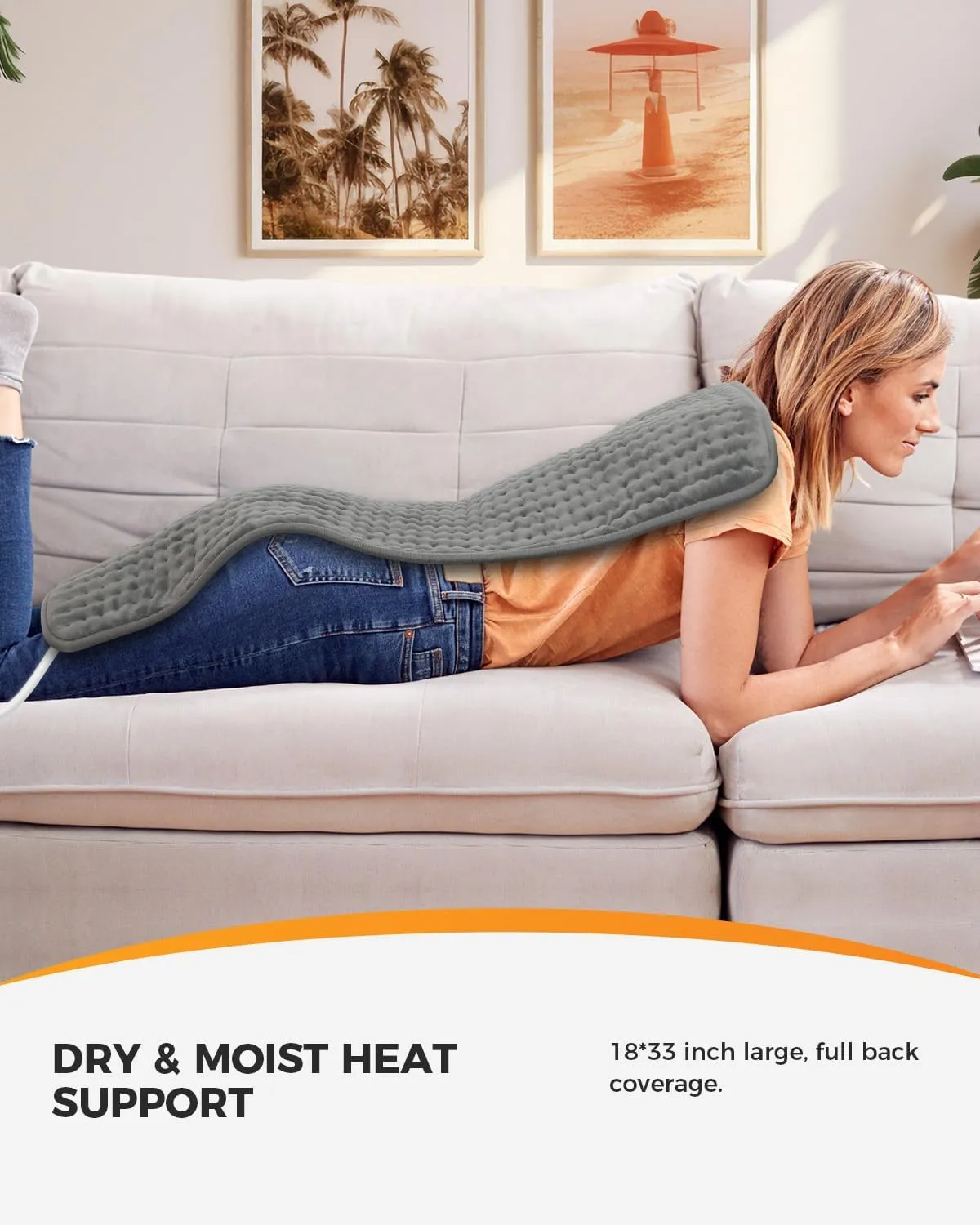 18" x 33" Large Heating Pad for Back, FSA HSA Eligible Heat Pad, CooCoCo XXXL Heated Pad for Period Cramps, 6 Heat Settings, Auto Off, Moist Heat, Gifts for Women Men Mom, Dad