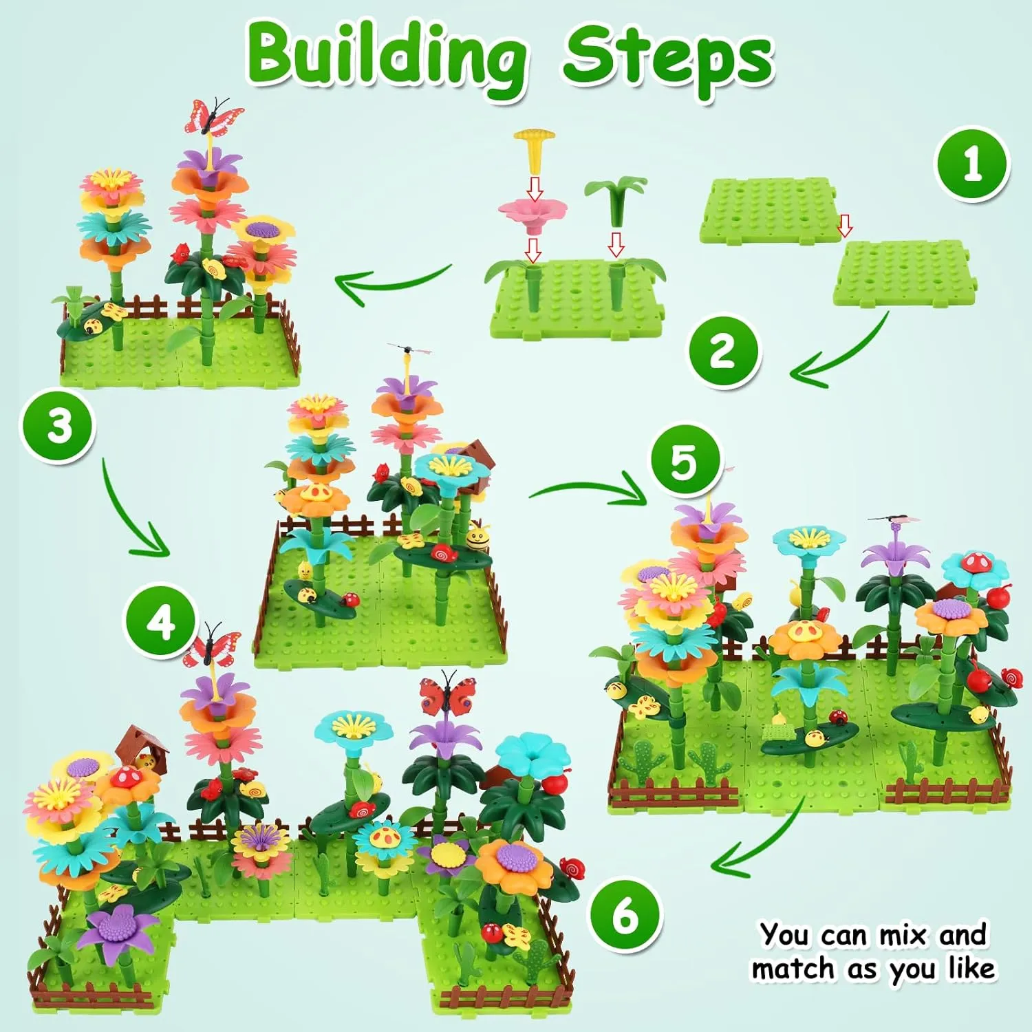 191 PCS Flower Garden Building Set for Girls Toys, STEM Toy and Preschool Garden Play Set for Toddlers, Upgrade DIY Garden Flower Building Blocks, Gifts for 3 4 5 6 7 Year Old Girl