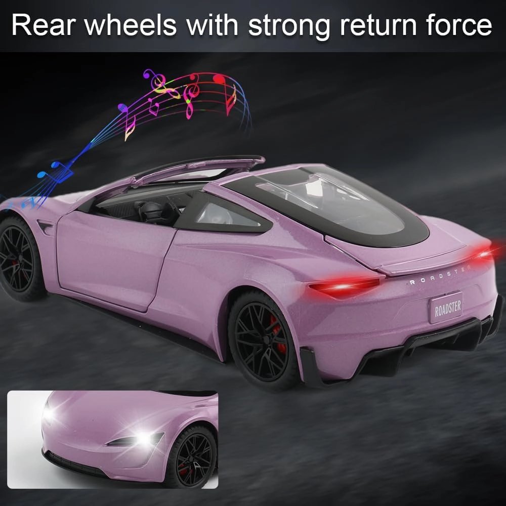 1/24 Diecast Roadster Toy Car for Collectors & Kids, Alloy Diecast Model with Light, Pull Back Vehicles for Birthday Gift