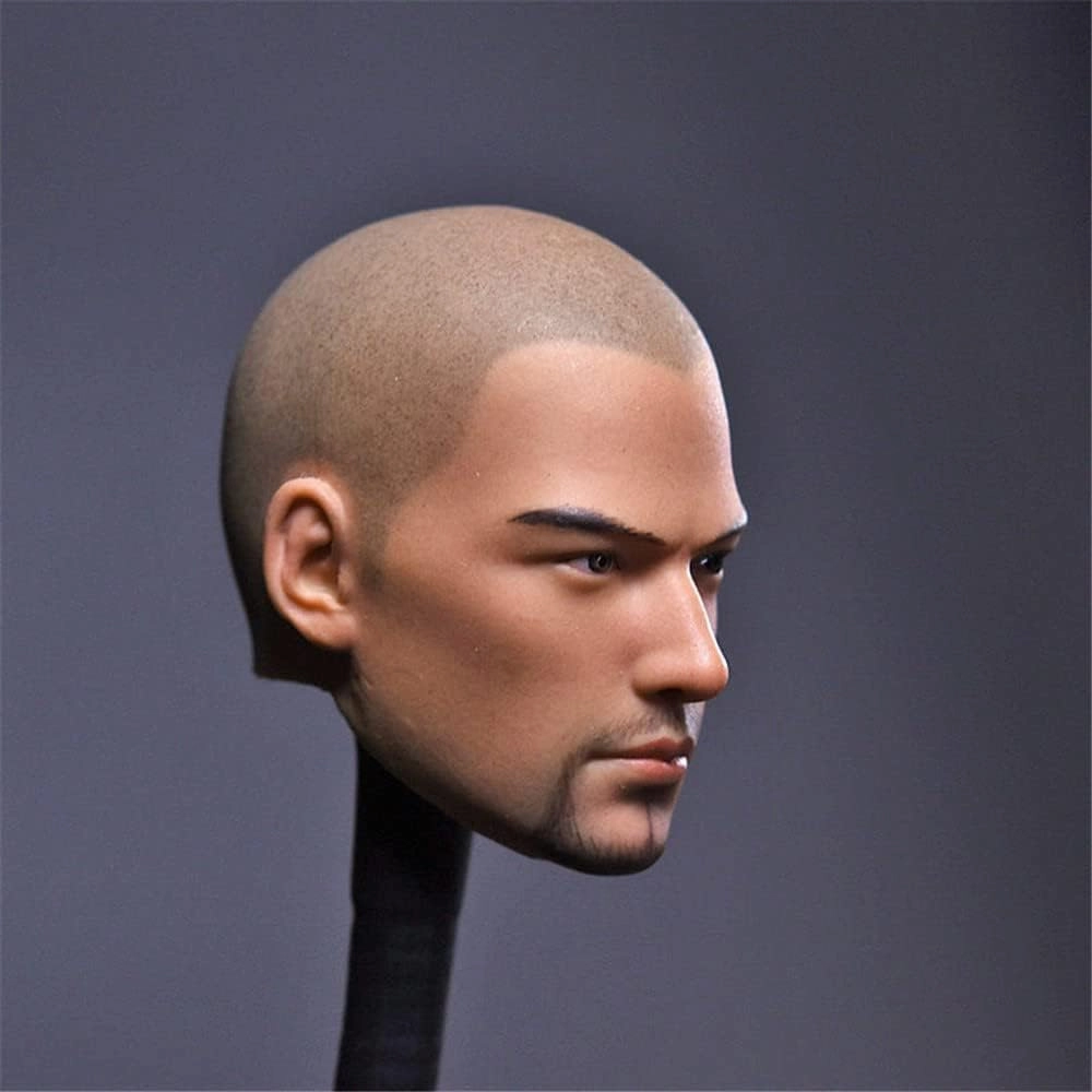 1/6 Scale Male Head Sculpt, Holy Monk Asian Man Head Carved Bald DIY Head Model for 12inch Male Soldier Action Figure Body (Painted)