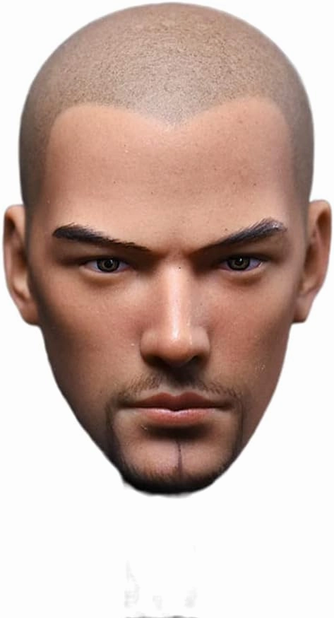 1/6 Scale Male Head Sculpt, Holy Monk Asian Man Head Carved Bald DIY Head Model for 12inch Male Soldier Action Figure Body (Painted)