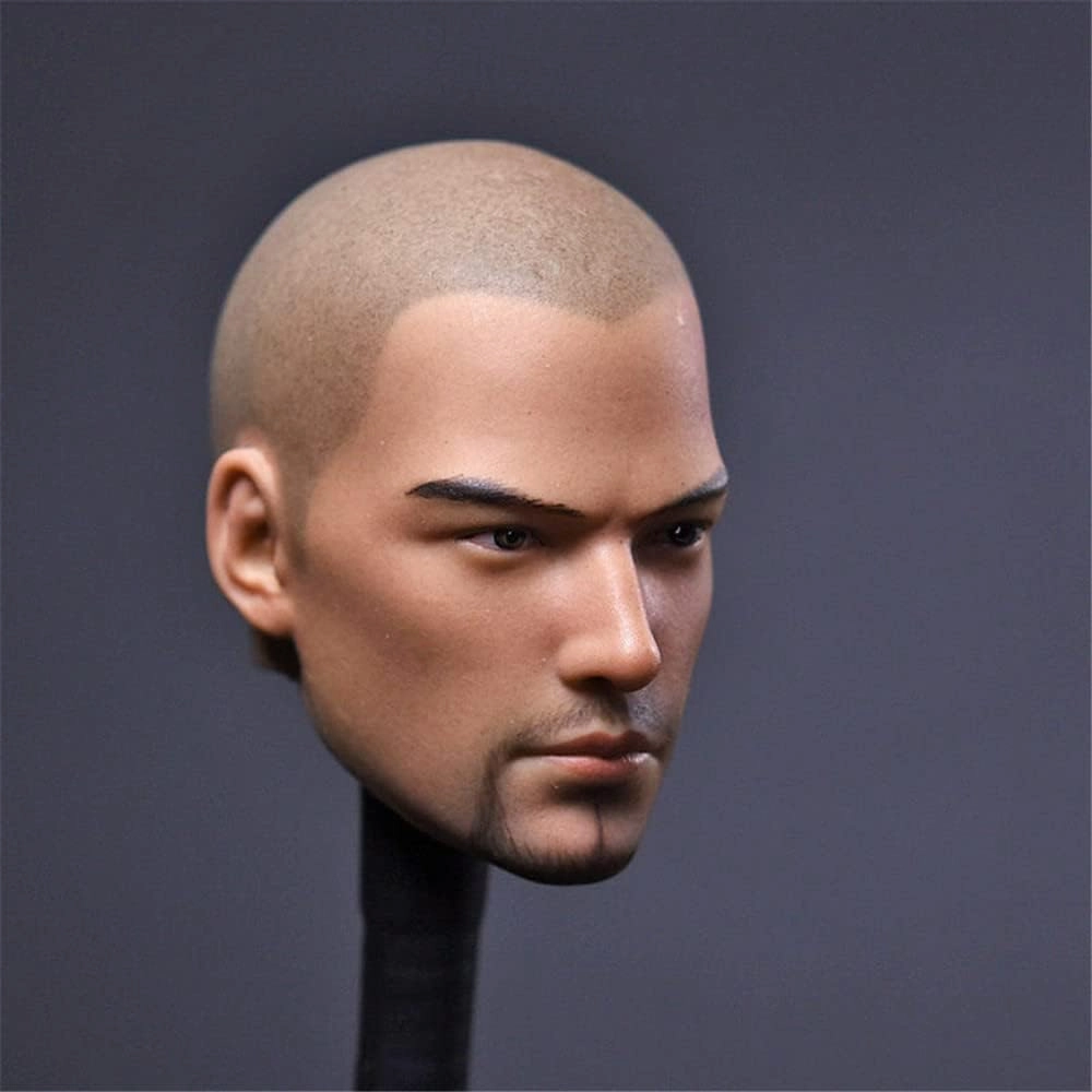 1/6 Scale Male Head Sculpt, Holy Monk Asian Man Head Carved Bald DIY Head Model for 12inch Male Soldier Action Figure Body (Painted)
