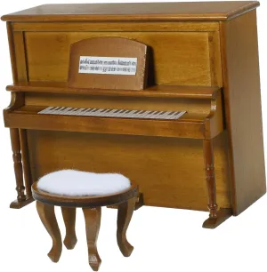 1set Miniature Upright Piano and Stool Decorative Dollhouse Piano Furniture Walnut Color Tiny House Accessories for Creative Home Scenes and Miniature Crafts