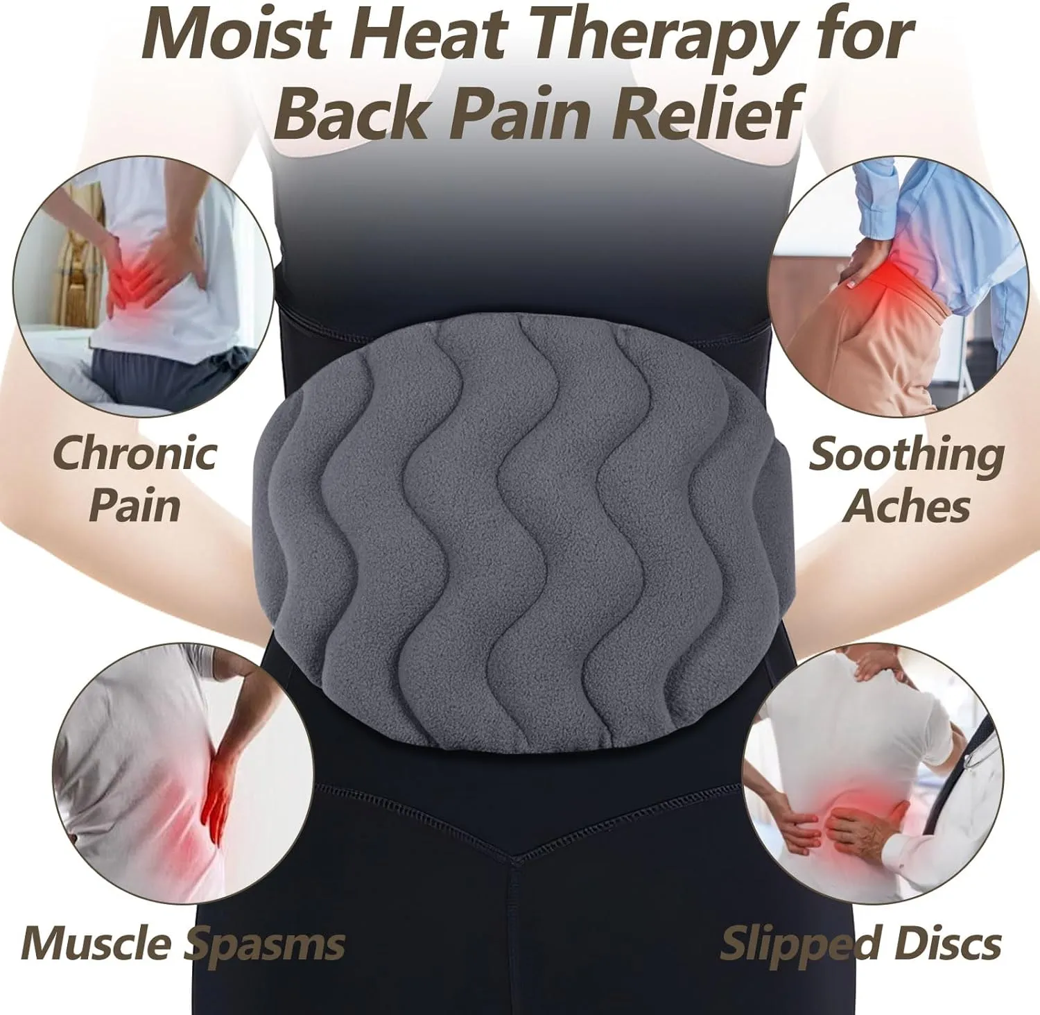 2 Large Microwave Heating Pad for Back Pain Relief, Microwavable Neck Shoulder Wrap, Moist Heat for Cramps, Menstrual, Waist, Stomach, Lumbar, Muscle Spasms, Unscented Hot Warm Pack, Gray