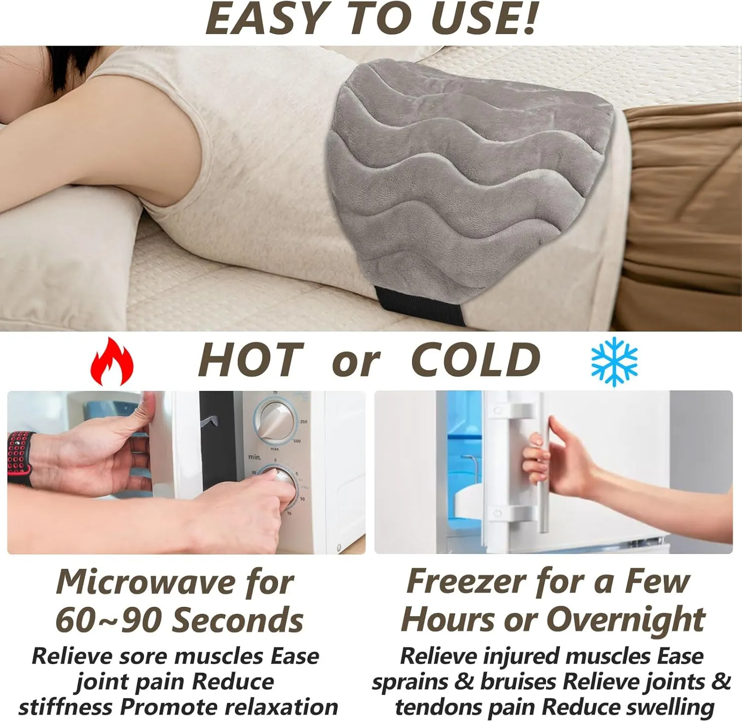 2 Large Microwave Heating Pad for Back Pain Relief, Microwavable Neck Shoulder Wrap, Moist Heat for Cramps, Menstrual, Waist, Stomach, Lumbar, Muscle Spasms, Unscented Hot Warm Pack, Gray