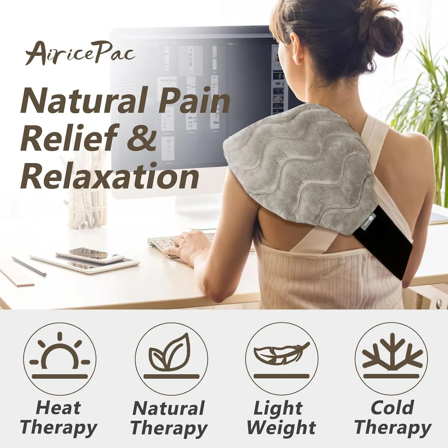 2 Large Microwave Heating Pad for Back Pain Relief, Microwavable Neck Shoulder Wrap, Moist Heat for Cramps, Menstrual, Waist, Stomach, Lumbar, Muscle Spasms, Unscented Hot Warm Pack, Gray
