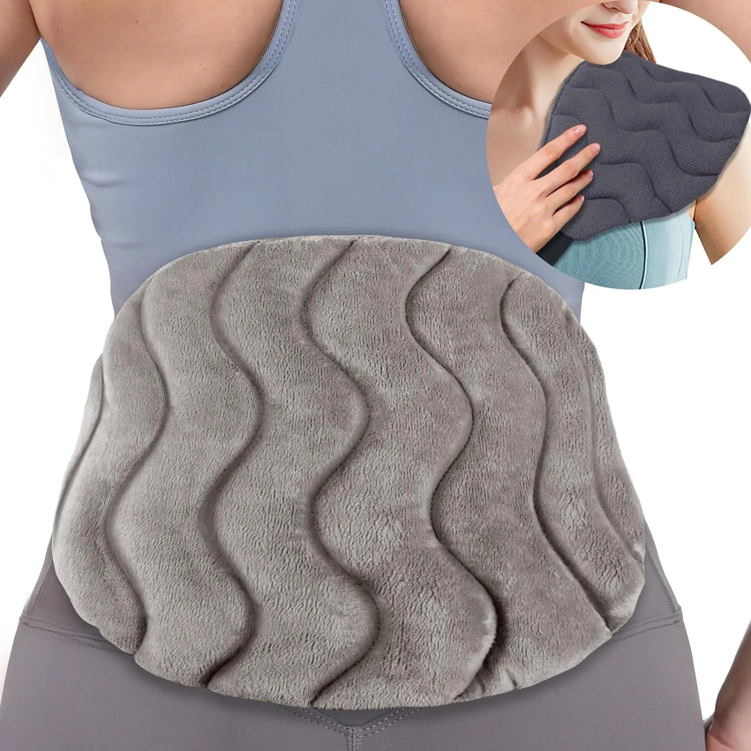 2 Large Microwave Heating Pad for Back Pain Relief, Microwavable Neck Shoulder Wrap, Moist Heat for Cramps, Menstrual, Waist, Stomach, Lumbar, Muscle Spasms, Unscented Hot Warm Pack, Gray