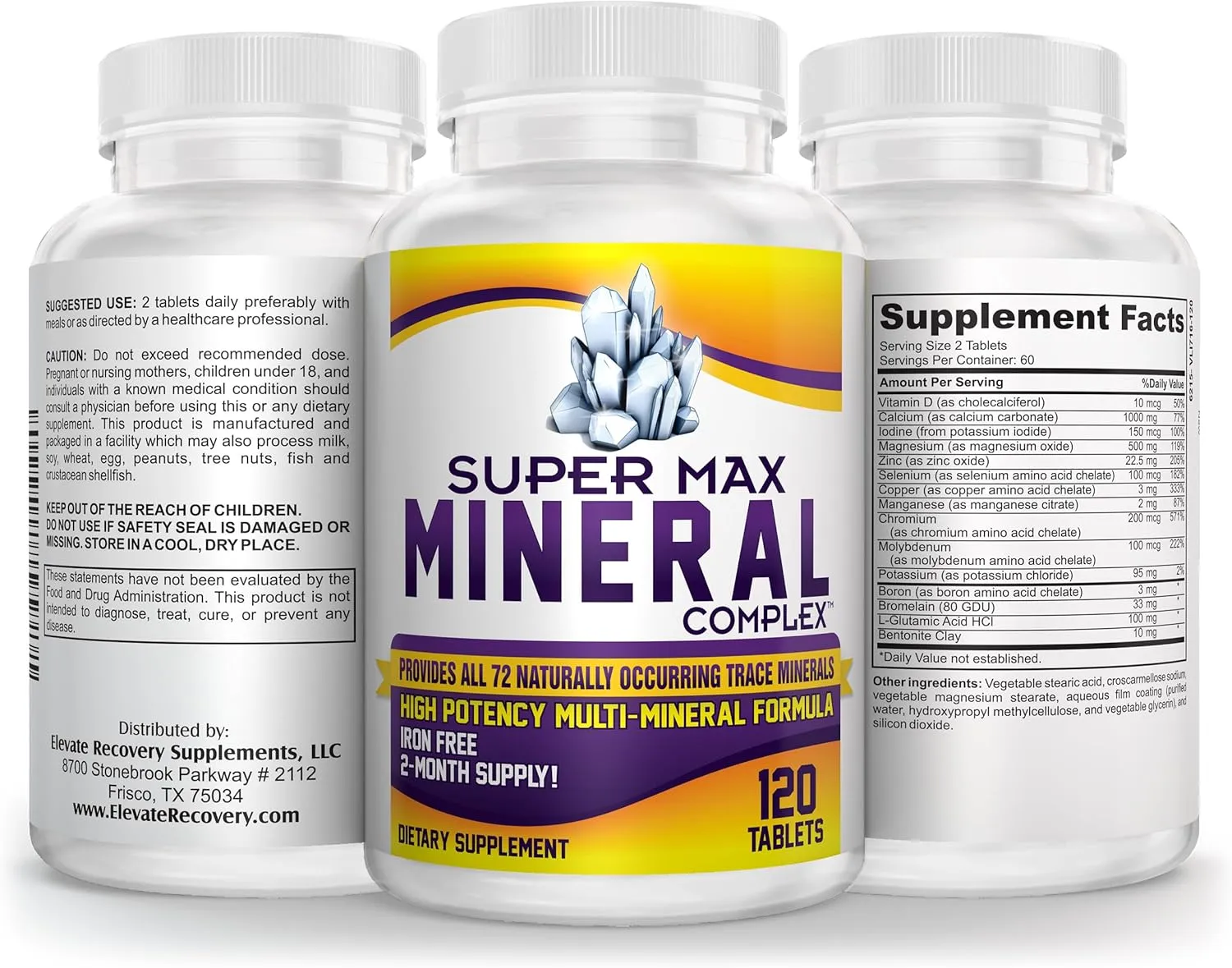 2-Month Multimineral Supplement (Iron Free) Natural Multiminerals | High-Potency Multi Mineral Supplements All-in-1 Minerals Formula | Mineral Complex Pills | Bulk Savings 60-Day Supply | 120 Tablets