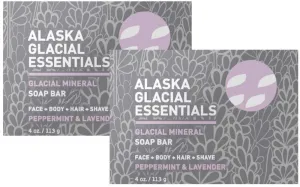 2-pack Glacial Mineral Soap Bar PEPPERMINT & LAVENDER Exfoliates Dead Skin Cells, Detoxifies Pores, Softens Skin 4oz