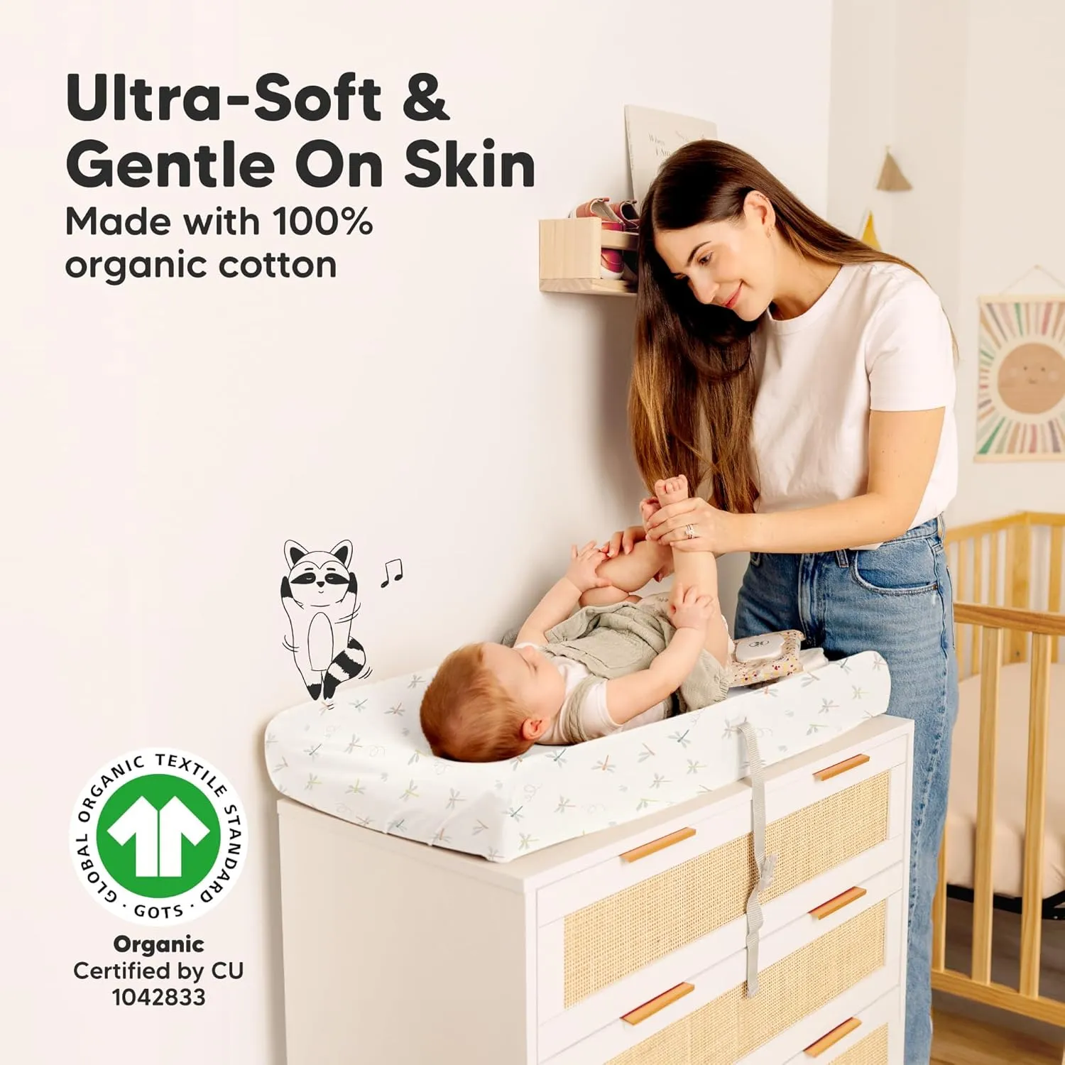 2-Pack Organic Changing Pad Covers for Girl, Boy, Neutral - 100% Cotton Changing Table Pad Cover, Soft Baby Nursery Diaper Changing Pad Sheets, Contour Changing Pads Liners, Change Pad Cover (Meadow)