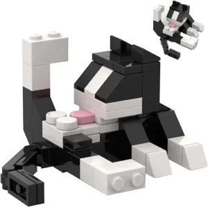 2 Piece Cat Licking Butt Building Block Set,Tuxedo Cat Toy Set, Living Room Decoration, 120 Pieces