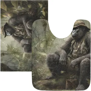 2 Pieces Bathroom Rusg Set Ape Explorer, Plush Absorbent Bath Mats Carpet with Non Slip Bottom for Bathroom Floor Toilet Tub and Shower