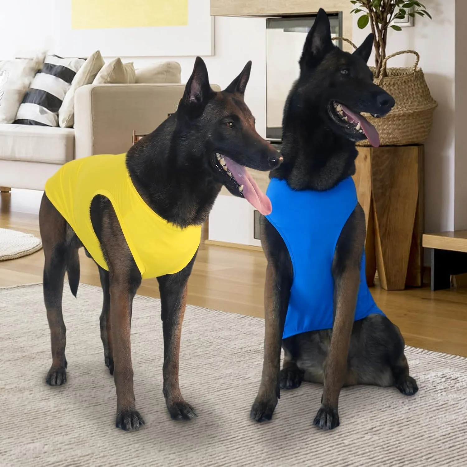 2 Pieces Dog Shirts, Soft and Cool Dog Sleeveless Vest, Breathable Lightweight Pet Tshirt, Summer Pet Apparel Tank Top for Medium Large Pets - Yellow Blue (L)
