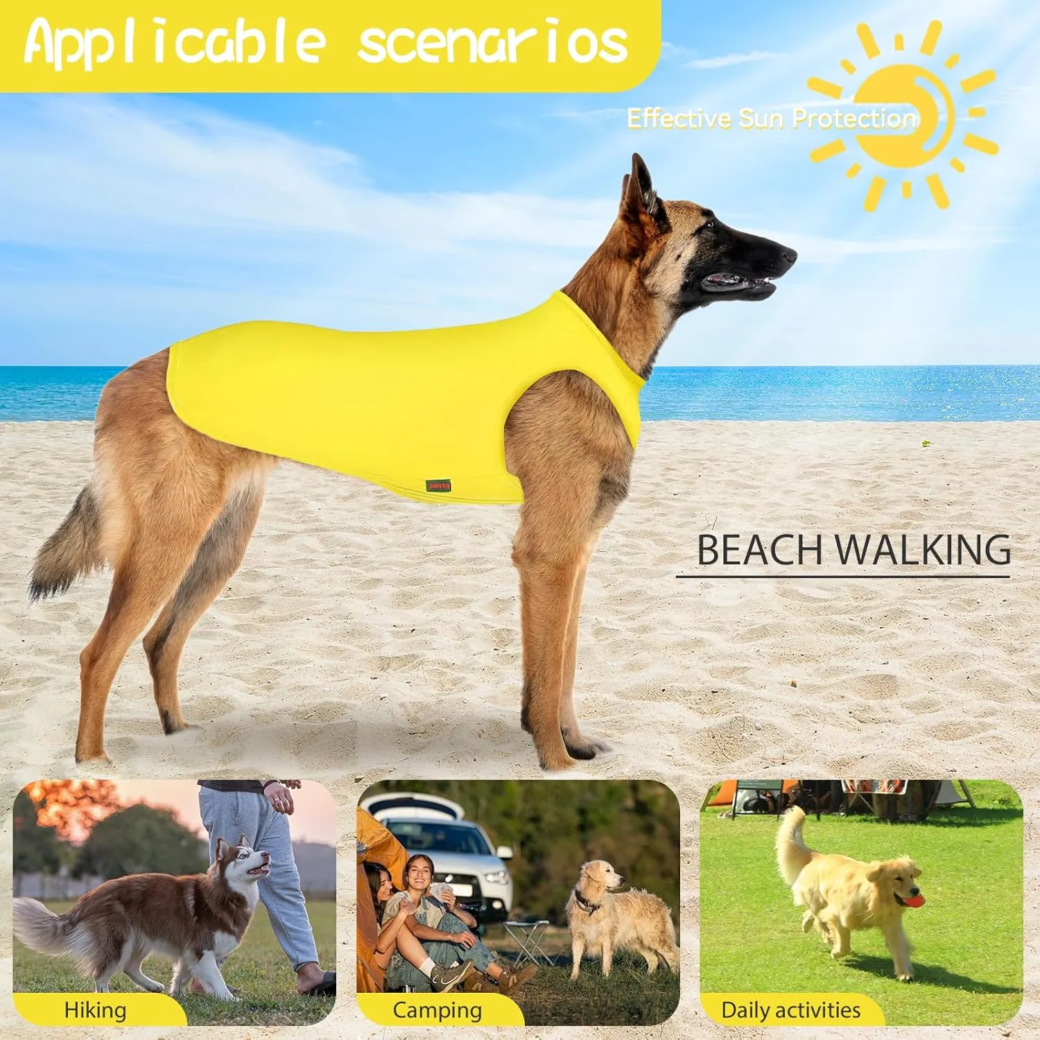2 Pieces Dog Shirts, Soft and Cool Dog Sleeveless Vest, Breathable Lightweight Pet Tshirt, Summer Pet Apparel Tank Top for Medium Large Pets - Yellow Blue (L)