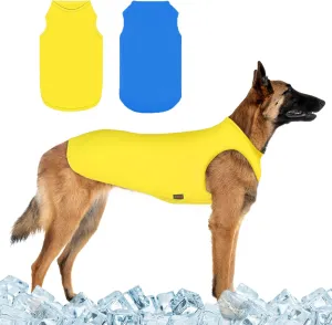 2 Pieces Dog Shirts, Soft and Cool Dog Sleeveless Vest, Breathable Lightweight Pet Tshirt, Summer Pet Apparel Tank Top for Medium Large Pets - Yellow Blue (L)
