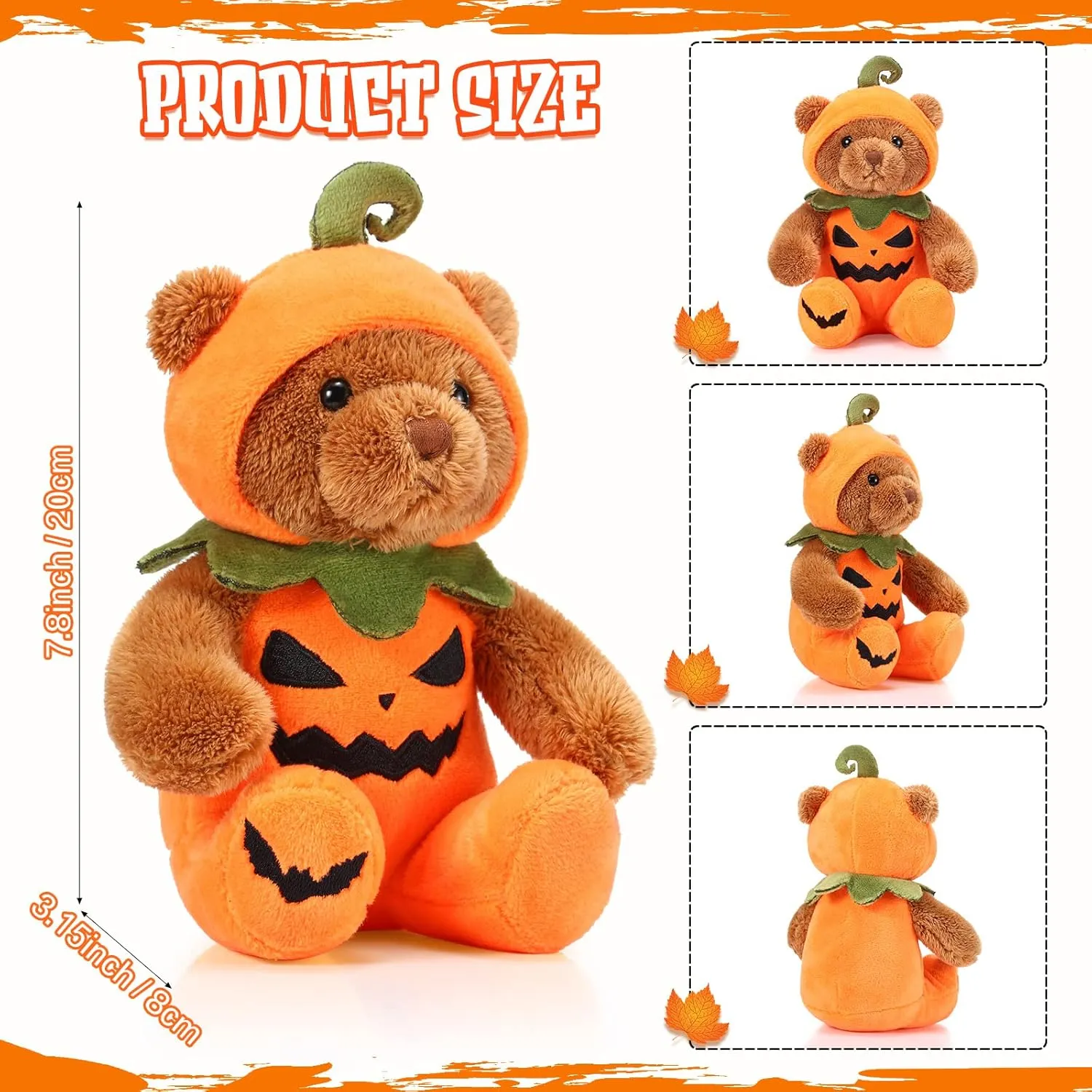 2 Pieces Halloween Bear Stuffed Animals Soft Plush Bear Toys in Halloween Theme Costume Cute Bear Plush Set for Boys Girls Halloween Party Decoration, 8 Inches (Pumpkin)