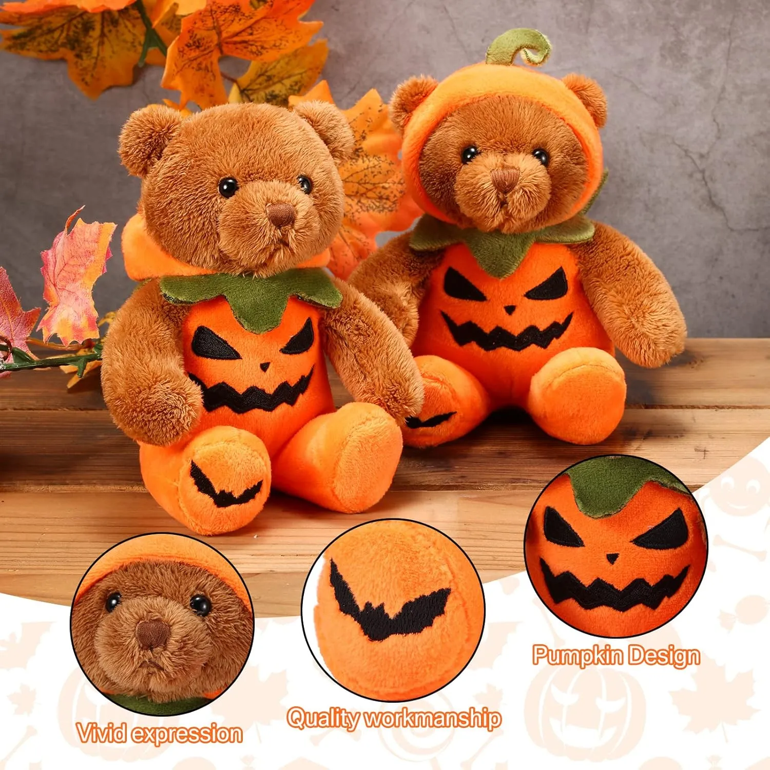 2 Pieces Halloween Bear Stuffed Animals Soft Plush Bear Toys in Halloween Theme Costume Cute Bear Plush Set for Boys Girls Halloween Party Decoration, 8 Inches (Pumpkin)